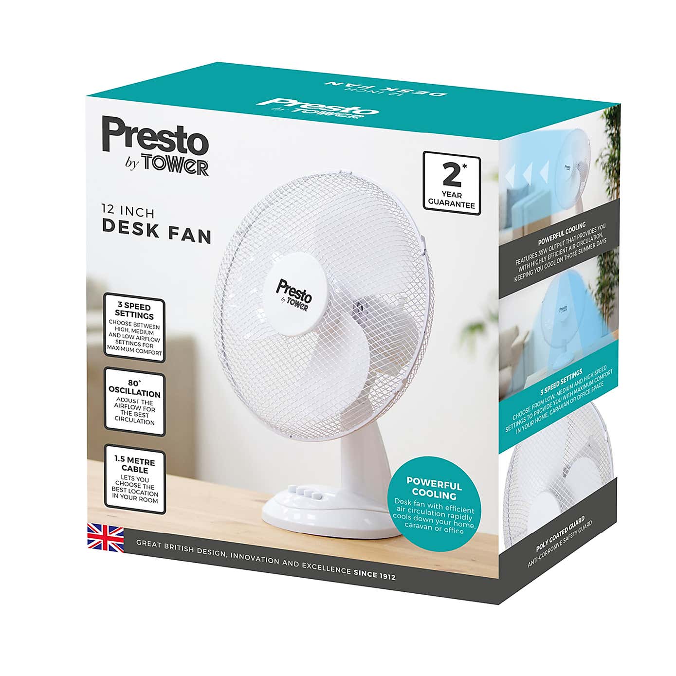 Tower Presto 12" White Desk Fan