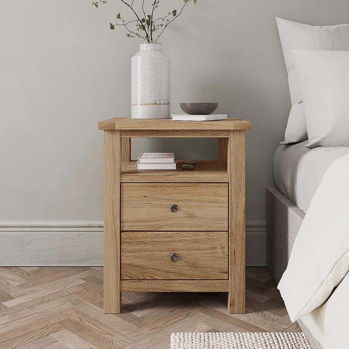 Olney 2 Drawer Bedside Stone