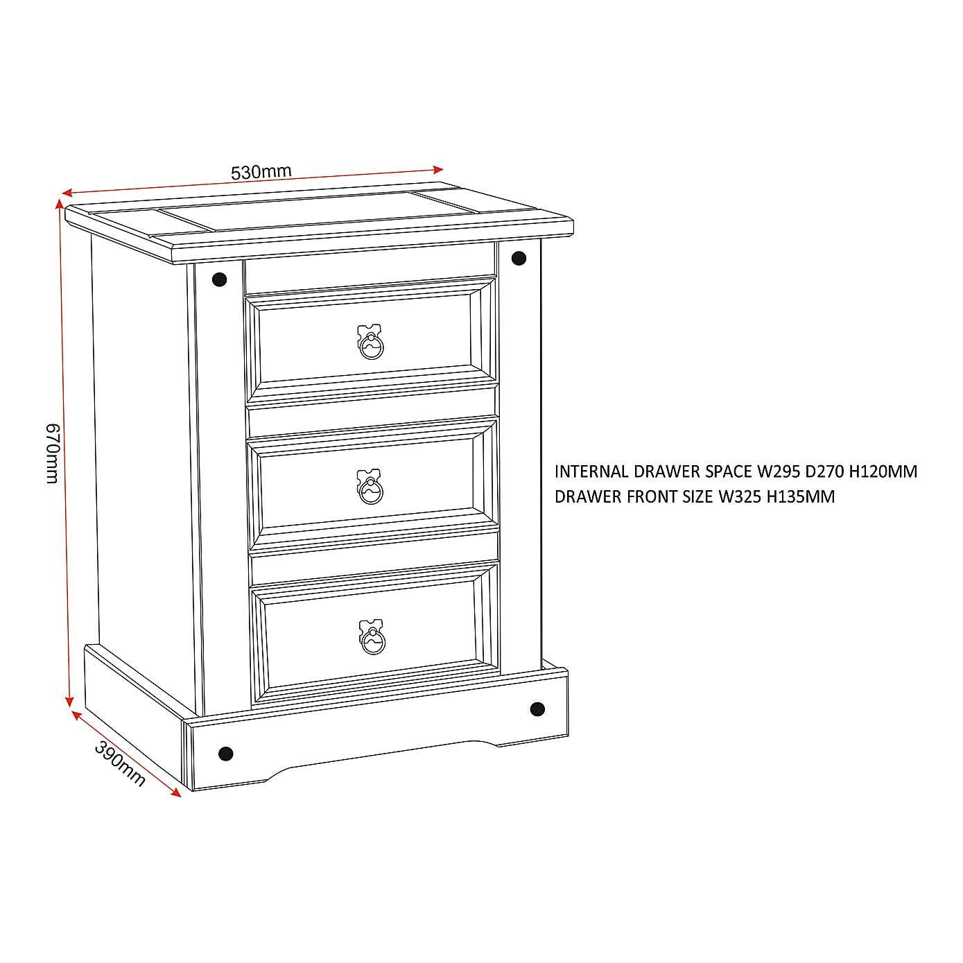 Premiere Corona 3 Drawer Bedside Chest