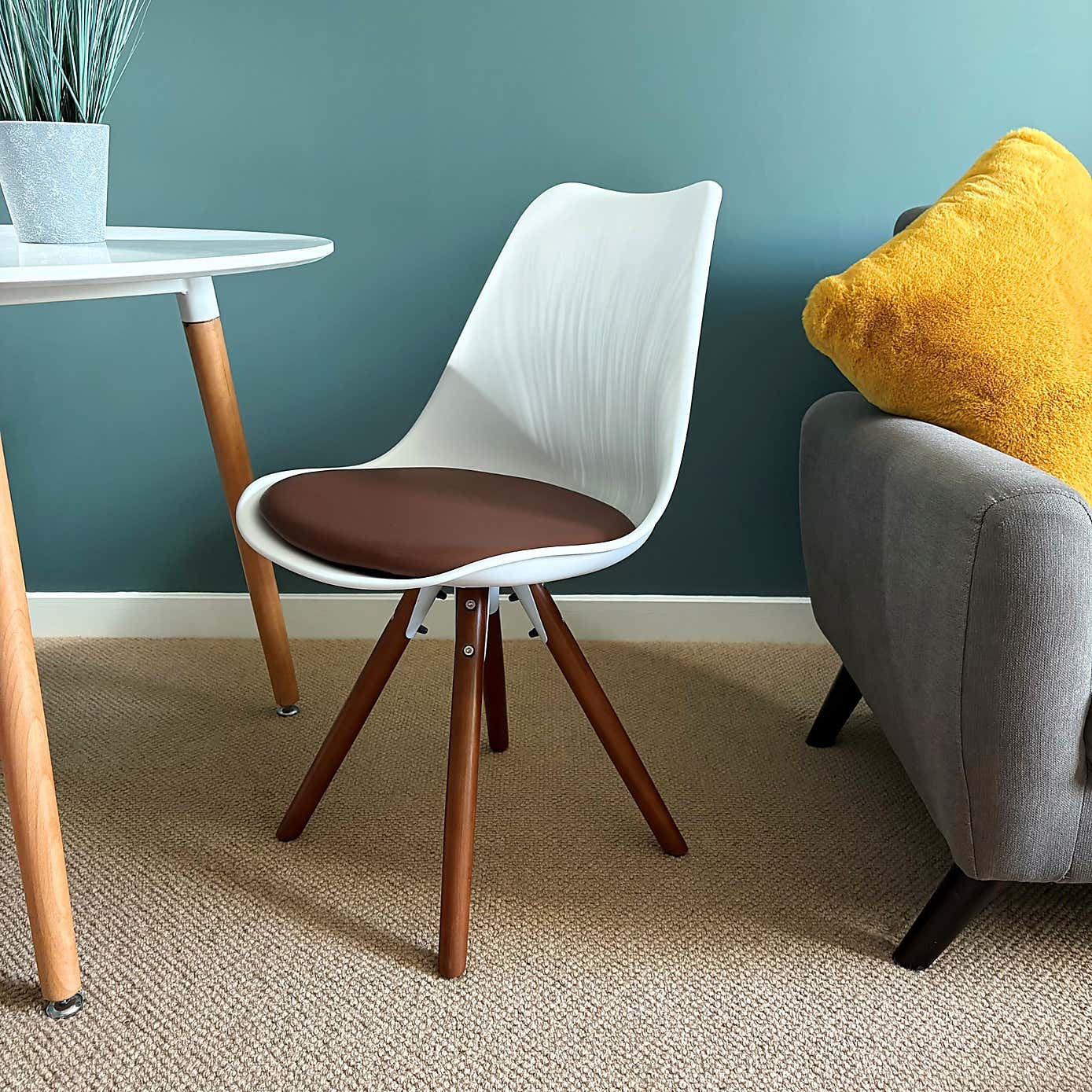 Fusion Living Soho White Plastic Dining Chair with Pyramid Legs