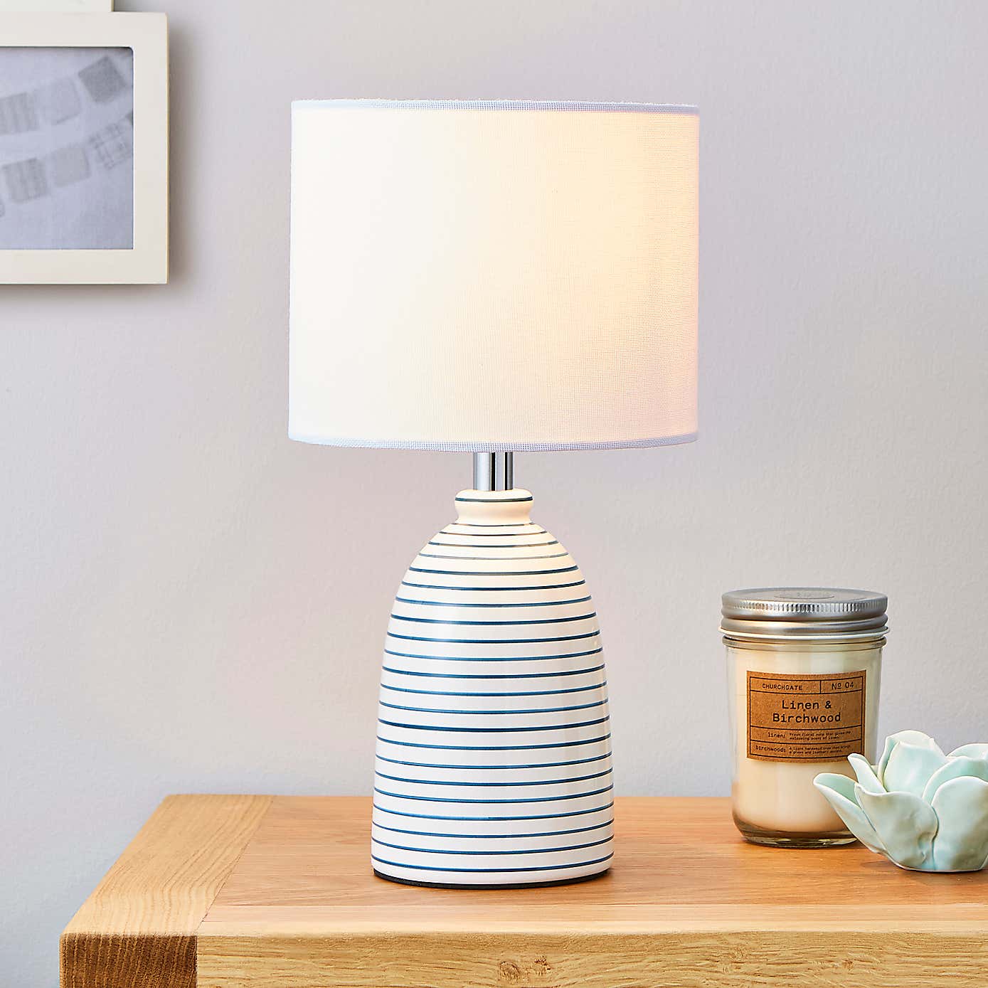 Tenby Ceramic White and Blue Table Lamp