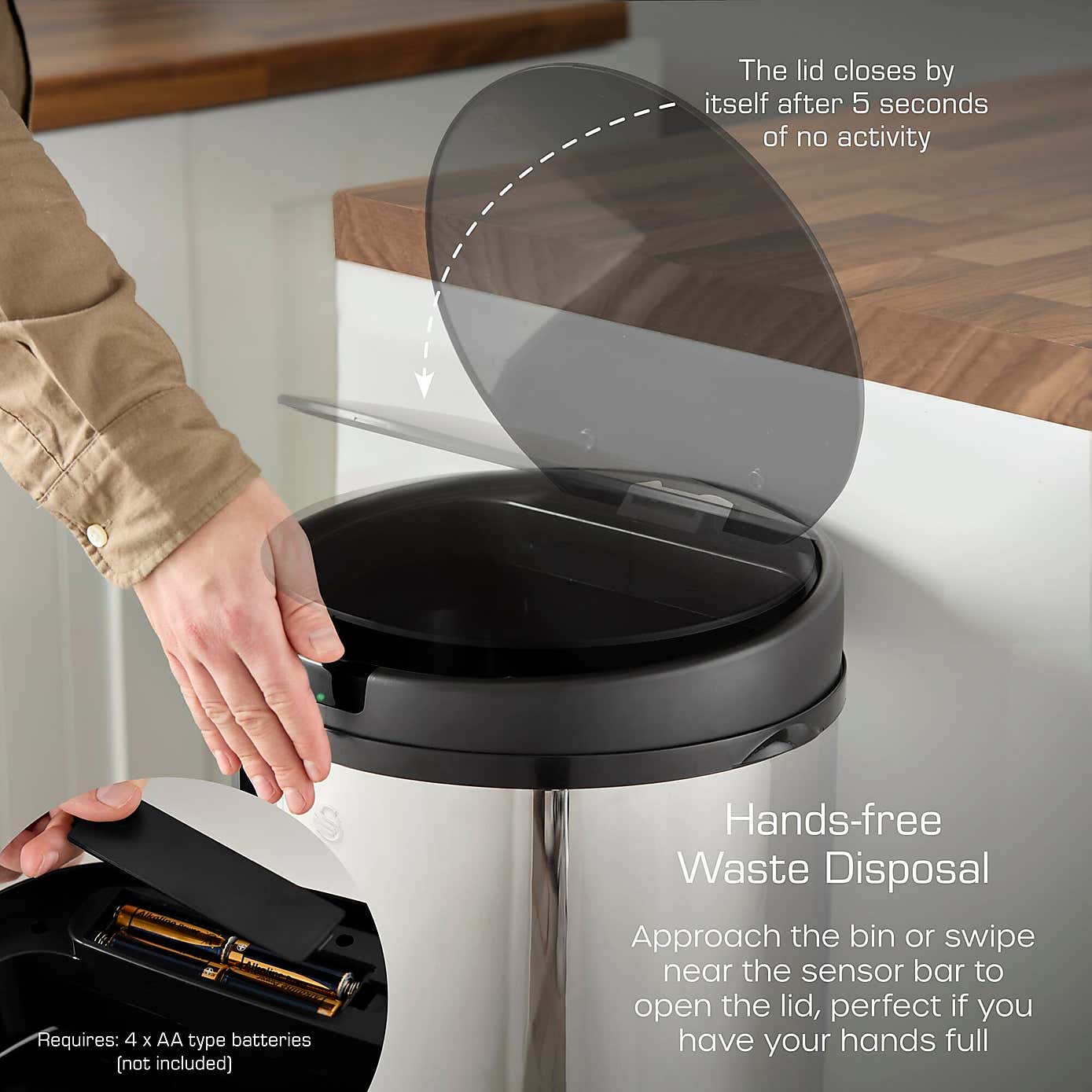 Swan 50L Round Sensor Bin