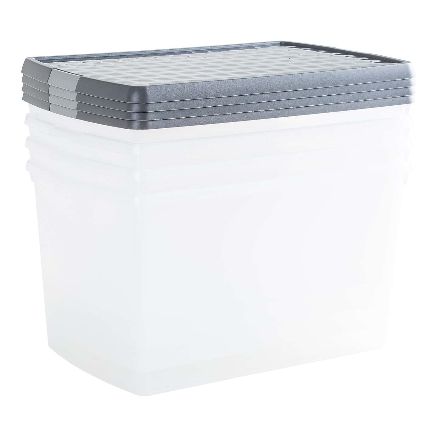 Wham Crystal Pack of 4 62L Clip Lock Storage Boxes with Lids