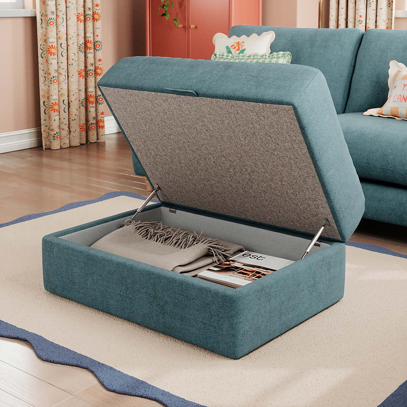 Hattie Tonal Plush Chenille Storage Footstool