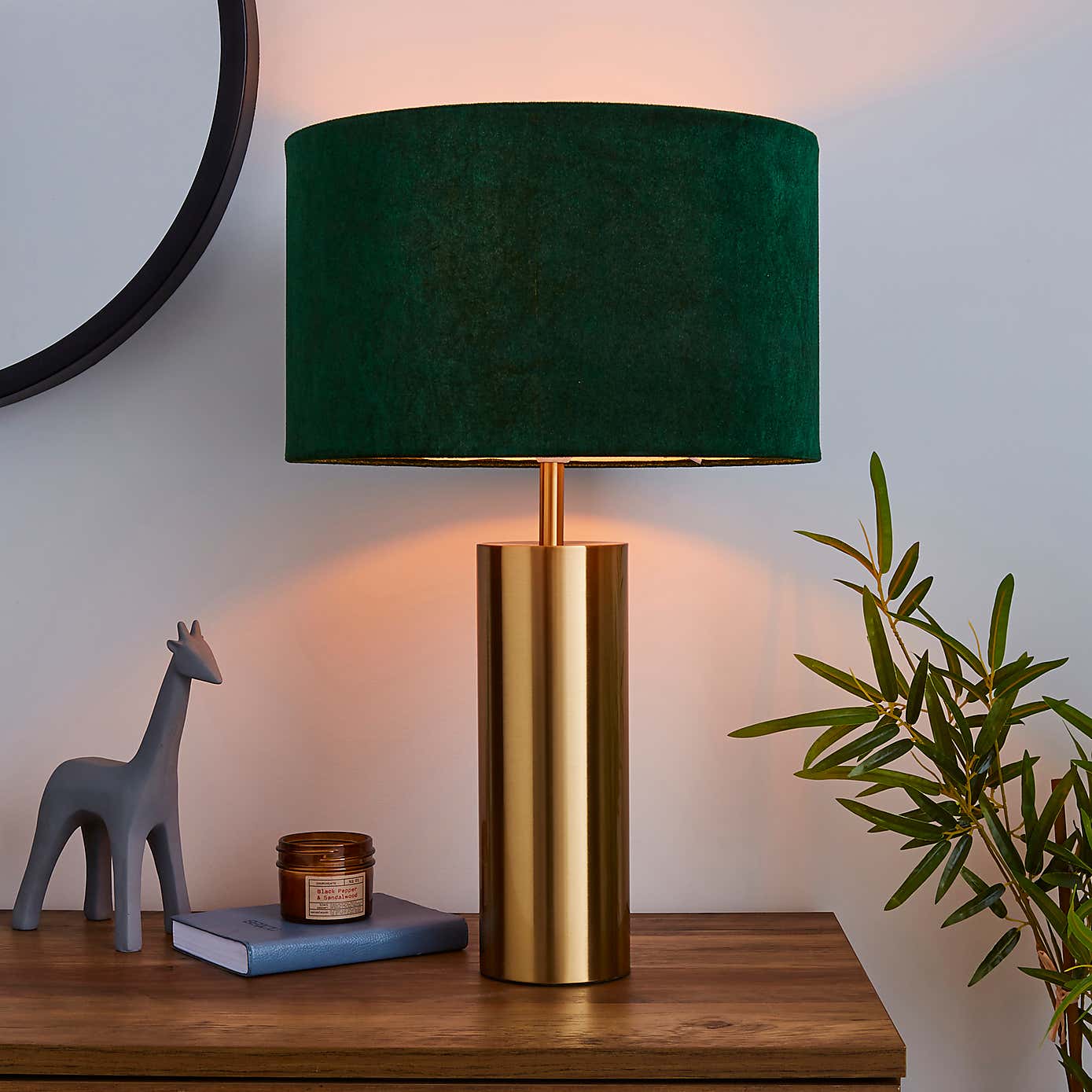 Nesa Brushed Gold and Green Velvet Touch Dimmable Table Lamp
