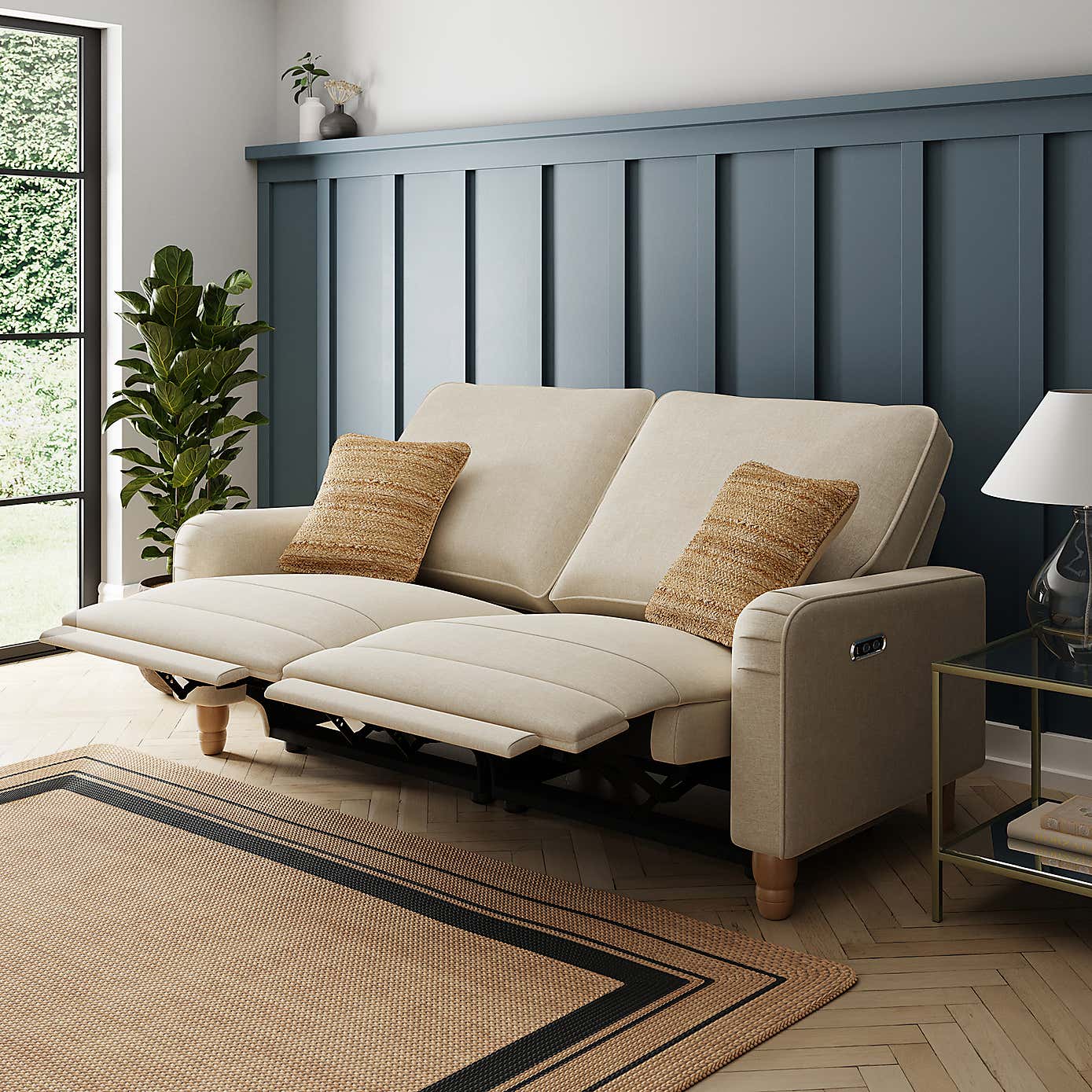 Beatrice Luna Fabric Natural Power Recliner 3 Seater Sofa