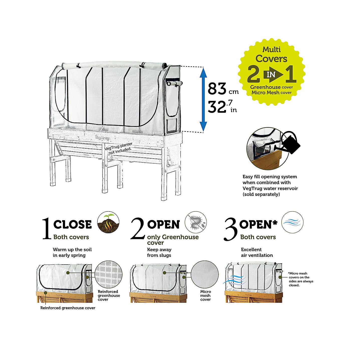 VegTrug Medium Wall Hugger Greenhouse Frame and Multi Cover Set