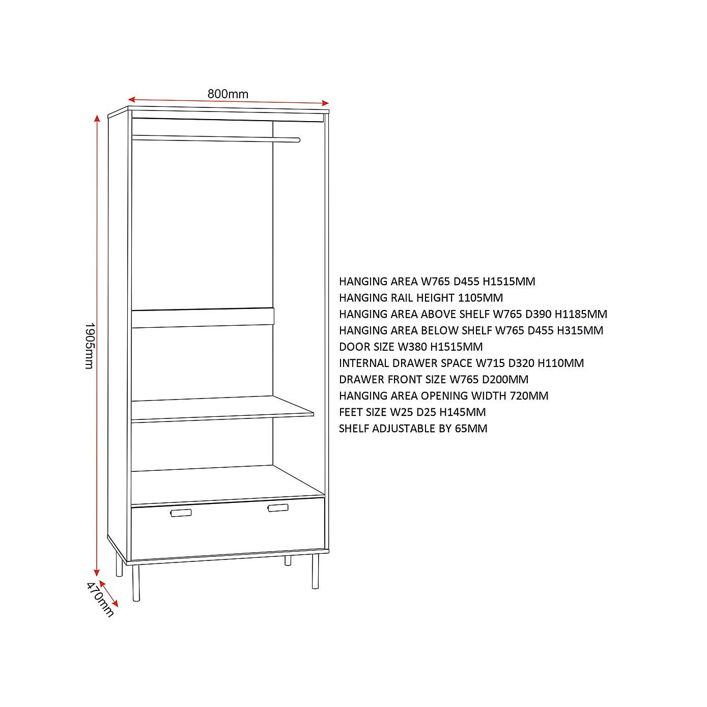 Leon Double Wardrobe, Oak Effect