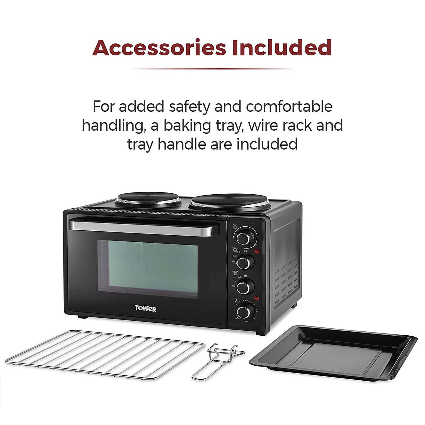 Tower 32L Black Mini Oven with Hot Plates