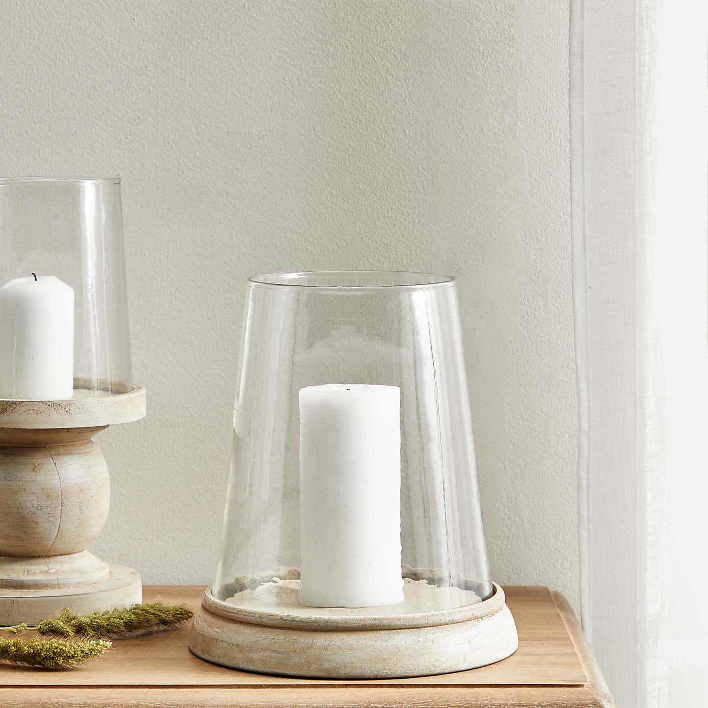 Churchgate Wood Glass Hurricane Candle Holder