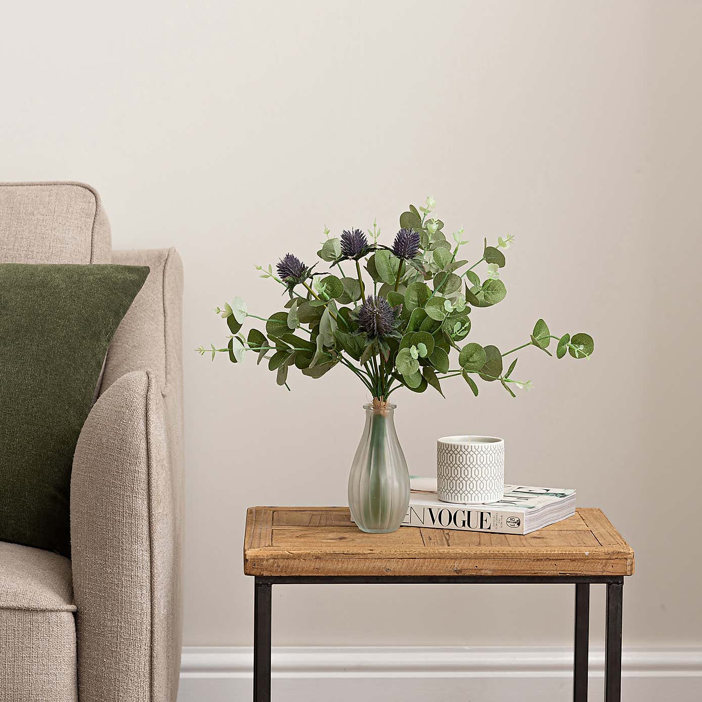 Artificial Thistle and Eucalyptus Lilac Bouquet
