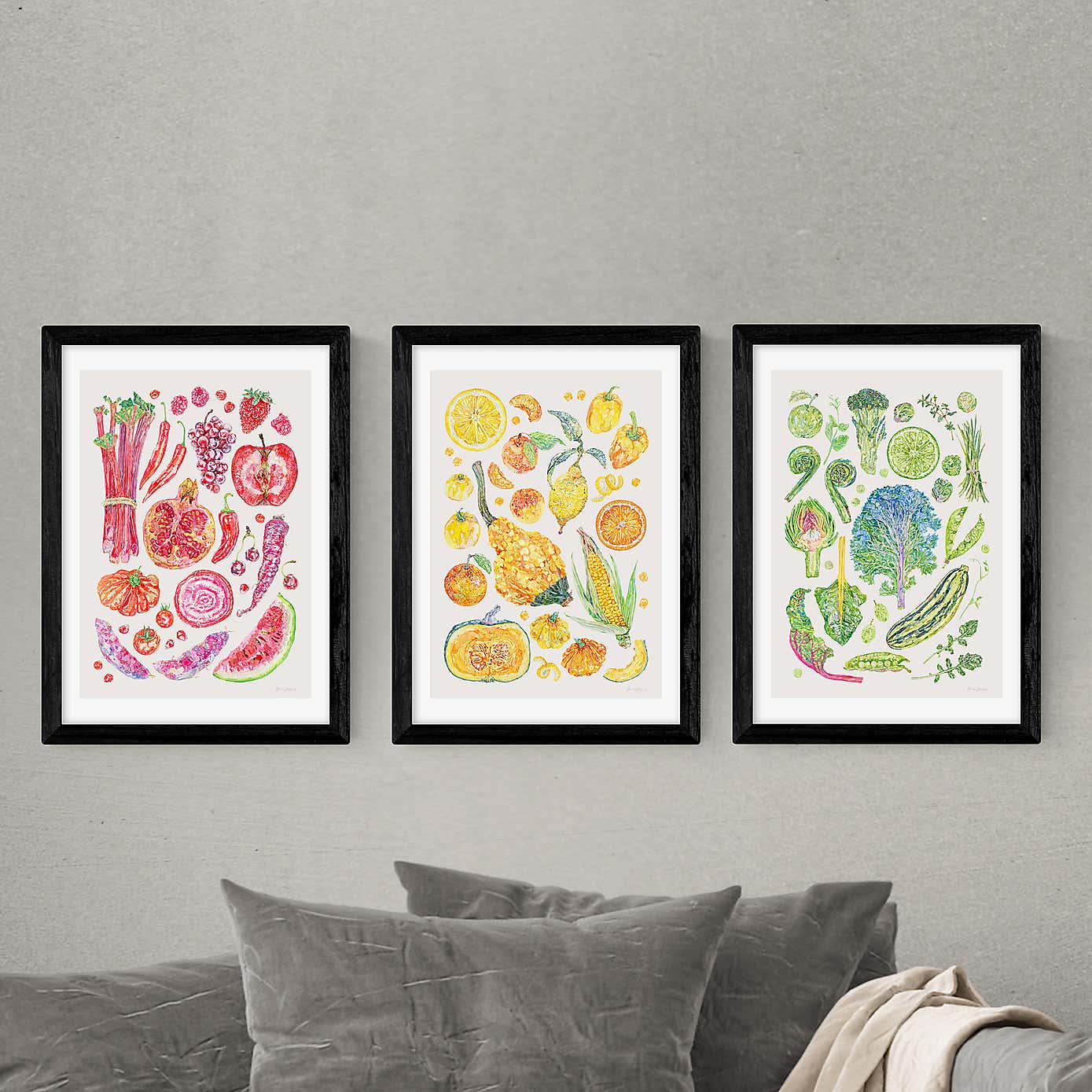 Set of 3 East End Prints Harvest Of Fruit & Vegetables Gallery Wall Framed Prints