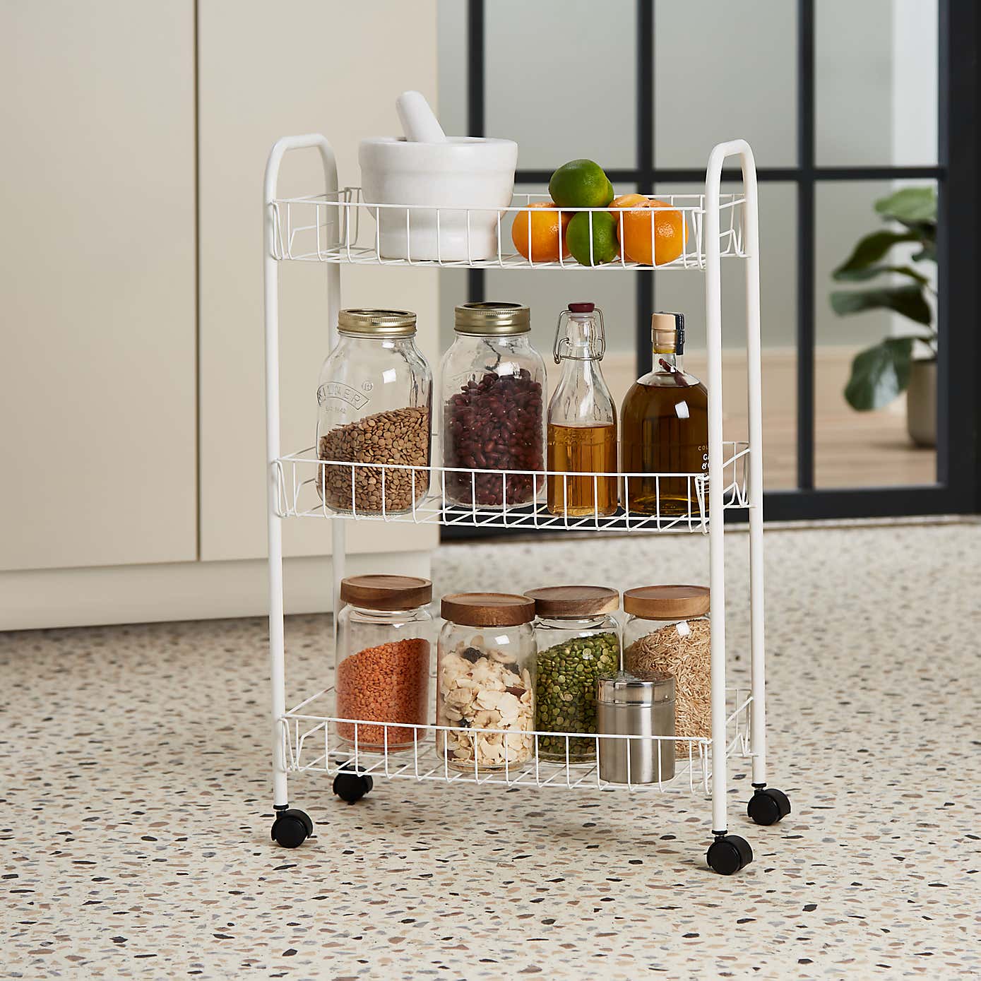 White 3 Tier Wire Trolley
