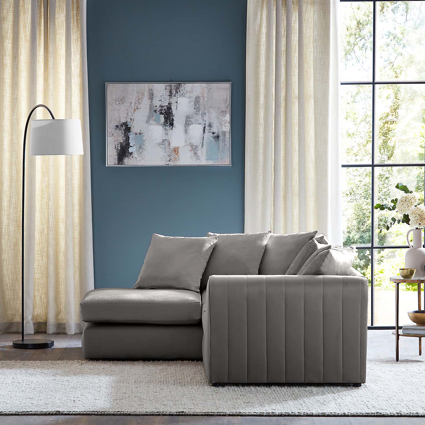 Blake Opulent Velvet Curved Quilted Arm Corner Sofa