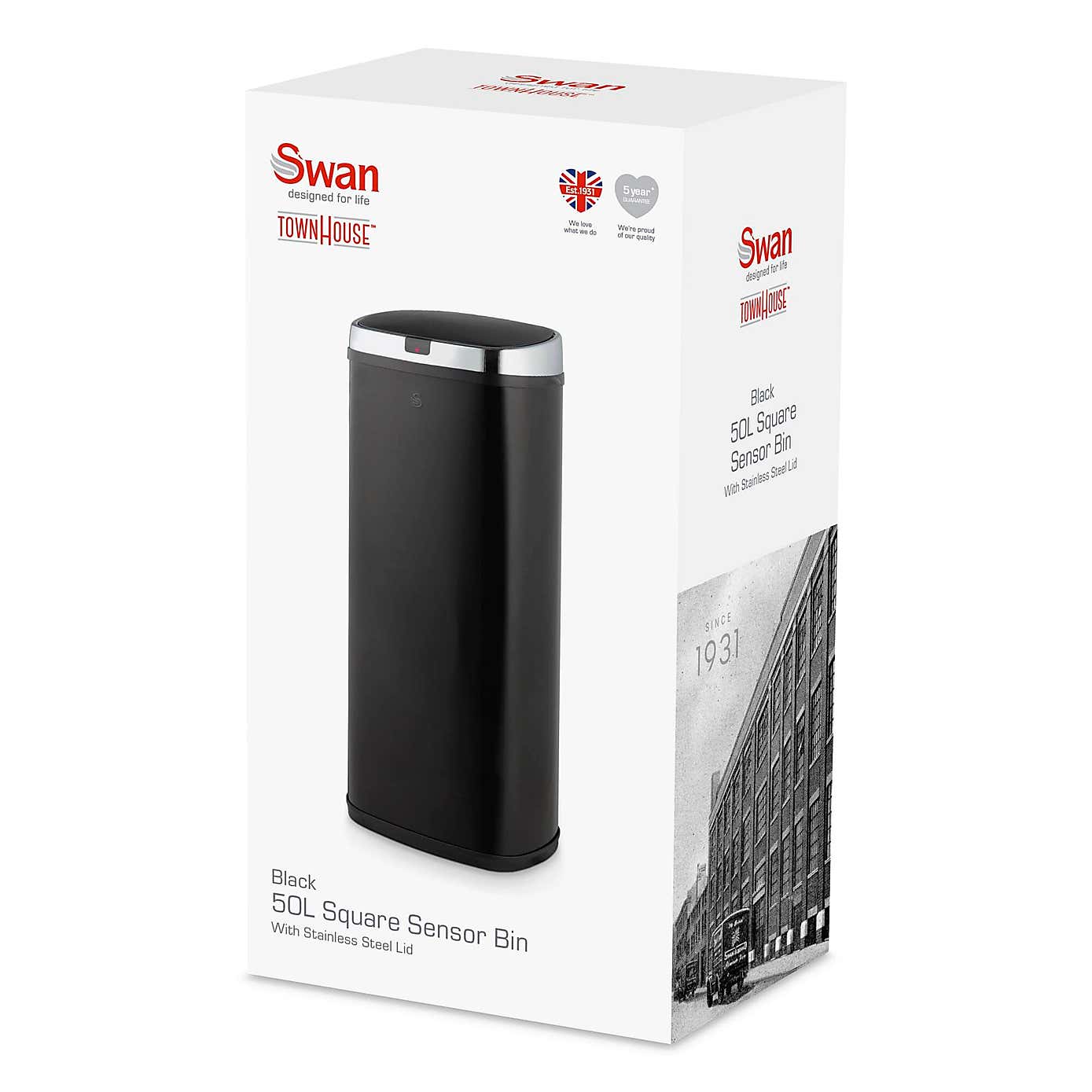 Swan 50L Square Sensor Bin