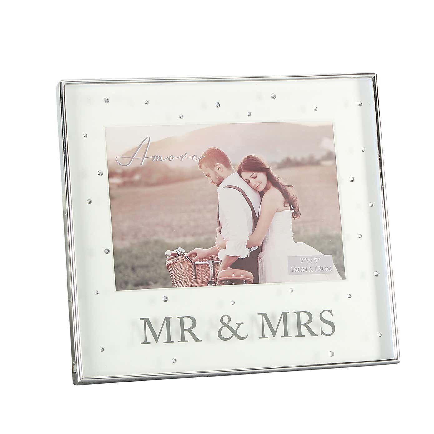 Amore Silver Plated Mr & Mrs Box Photo Frame with Crystals