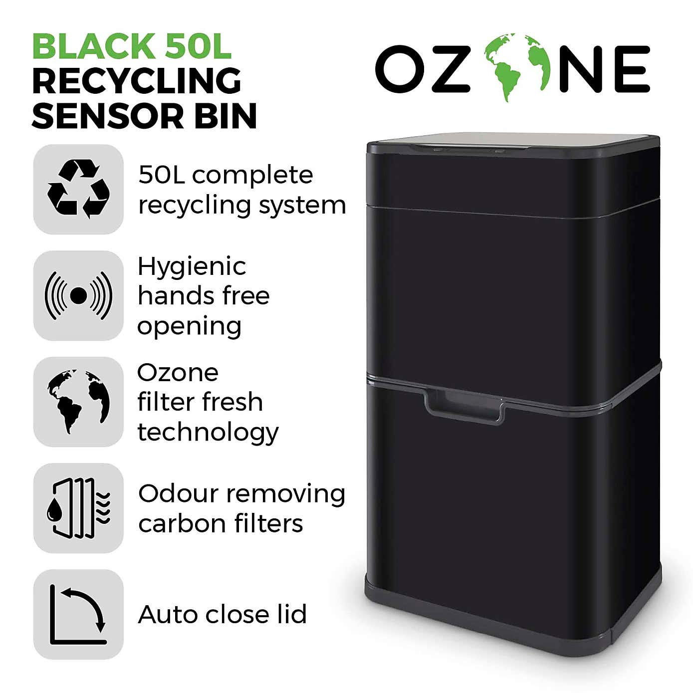 Tower 50L Ozone Recycling Sensor Bin