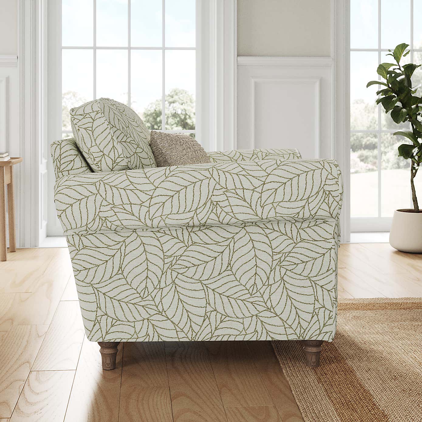 Flori Armchair, Leaf Print Fabric
