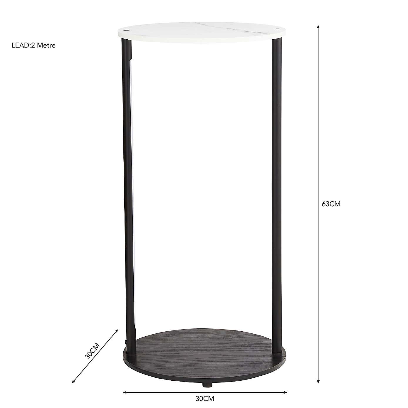 Aiko Side Table with 1 LED Light Black and Faux Marble