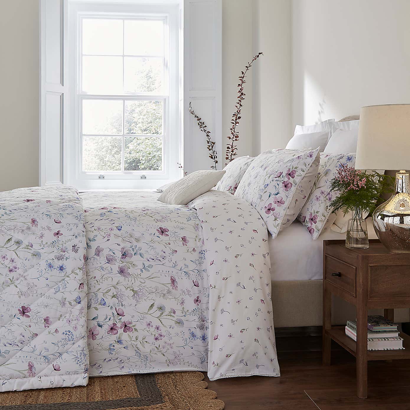 Dorma Wildflower Mauve Cotton Duvet Cover and Pillowcase Set