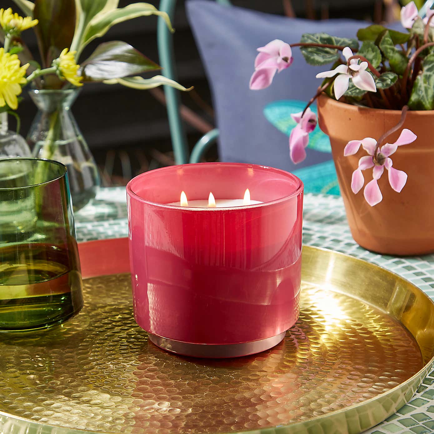 Pink Glass Citronella Multi Wick Outdoor Candle