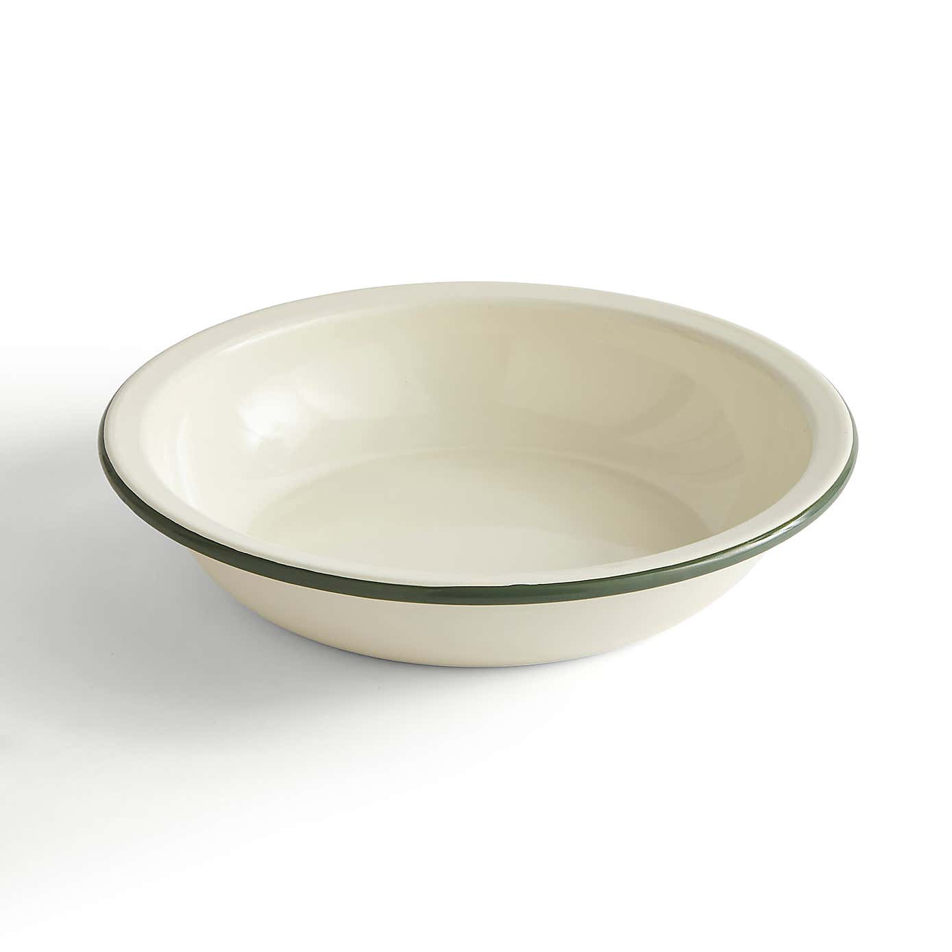 Cream with Sage Trim Enamel Pie Dish 25.4cm x 5.1cm