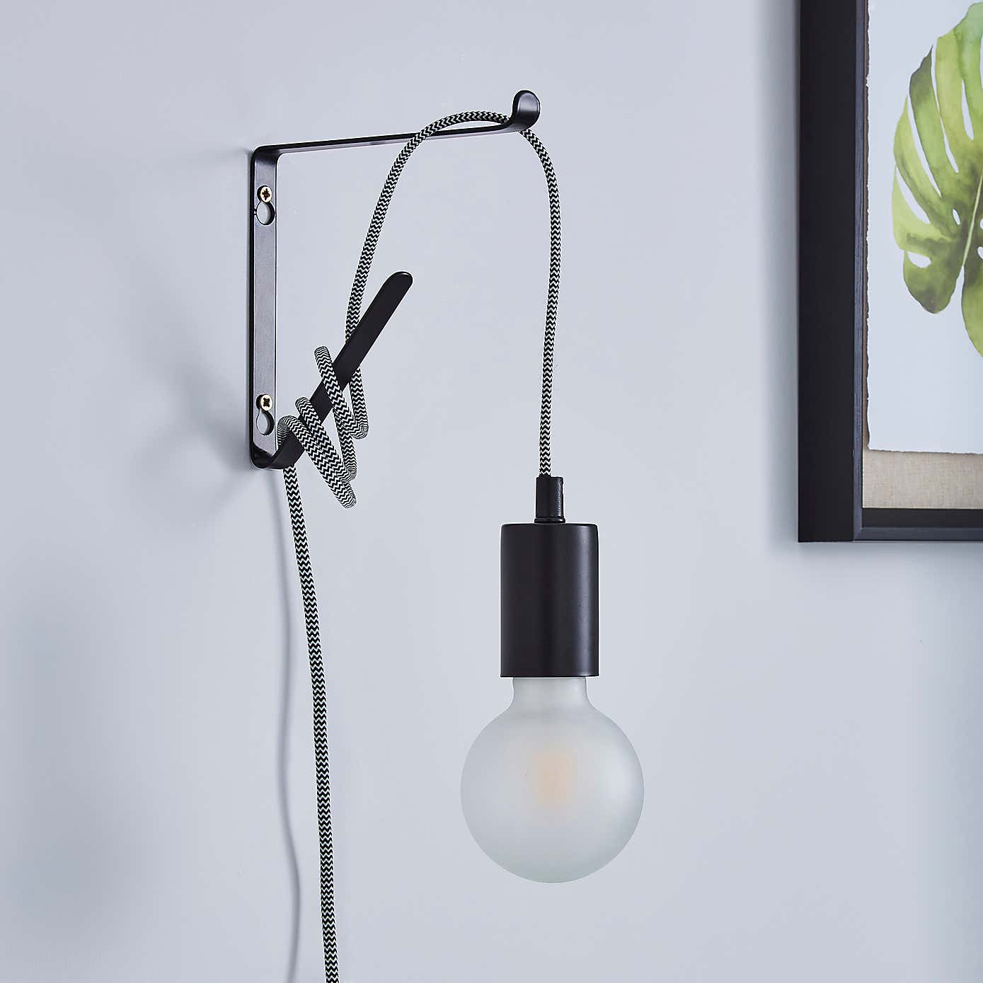 Set of 2 Bradford Plug in Flex Wall Lights, Matt Black