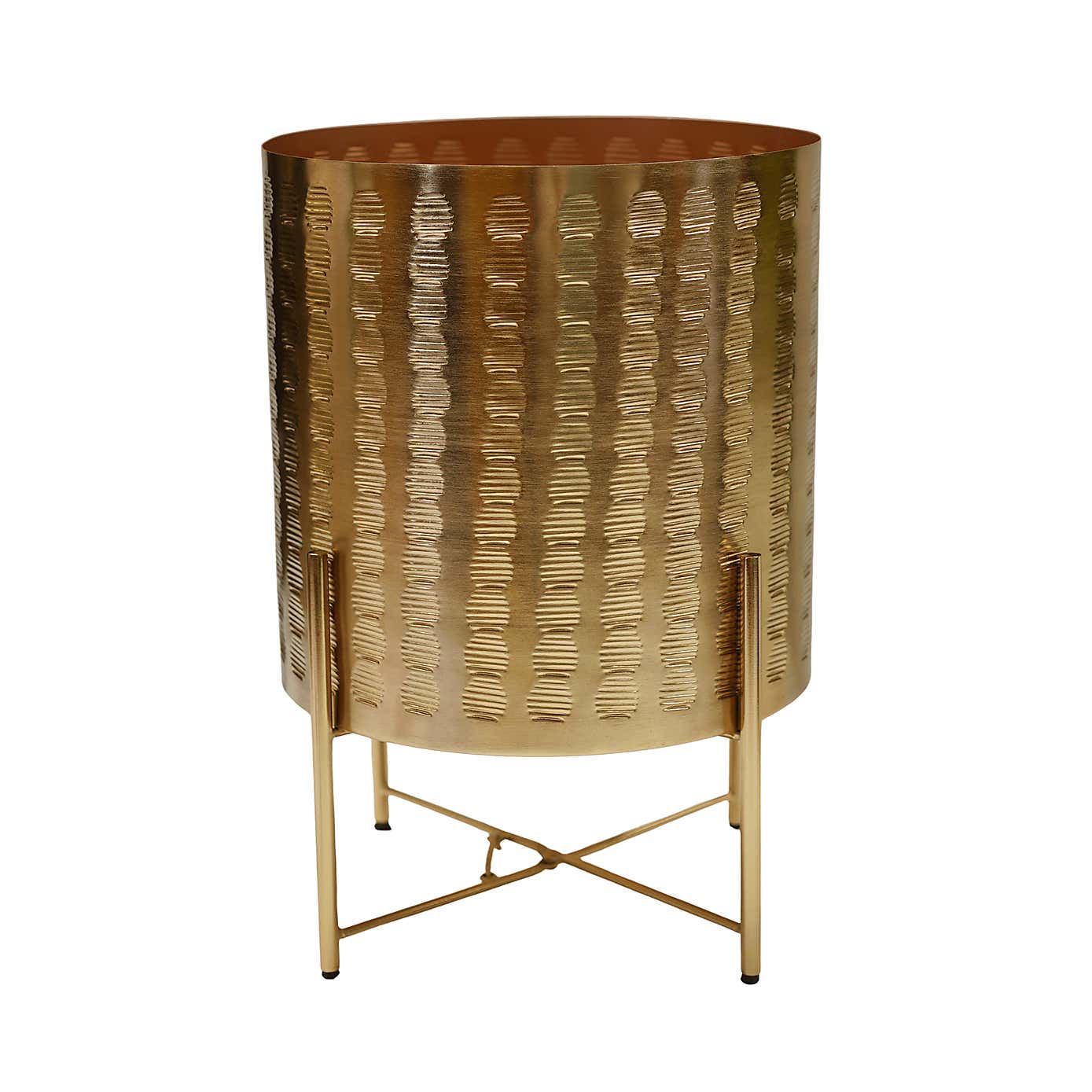 Zendaya Embossed Metal Plant Pot With Stand