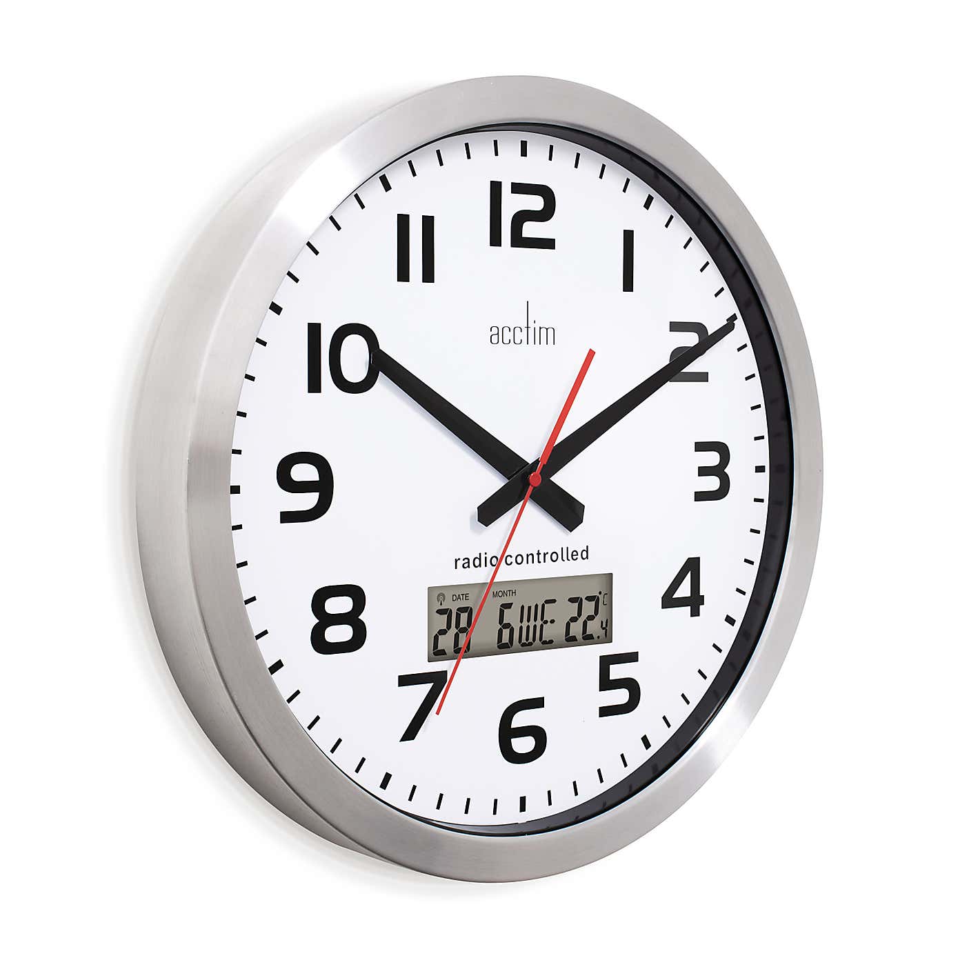 Acctim Meridian Digital Wall Clock 38cm Aluminium