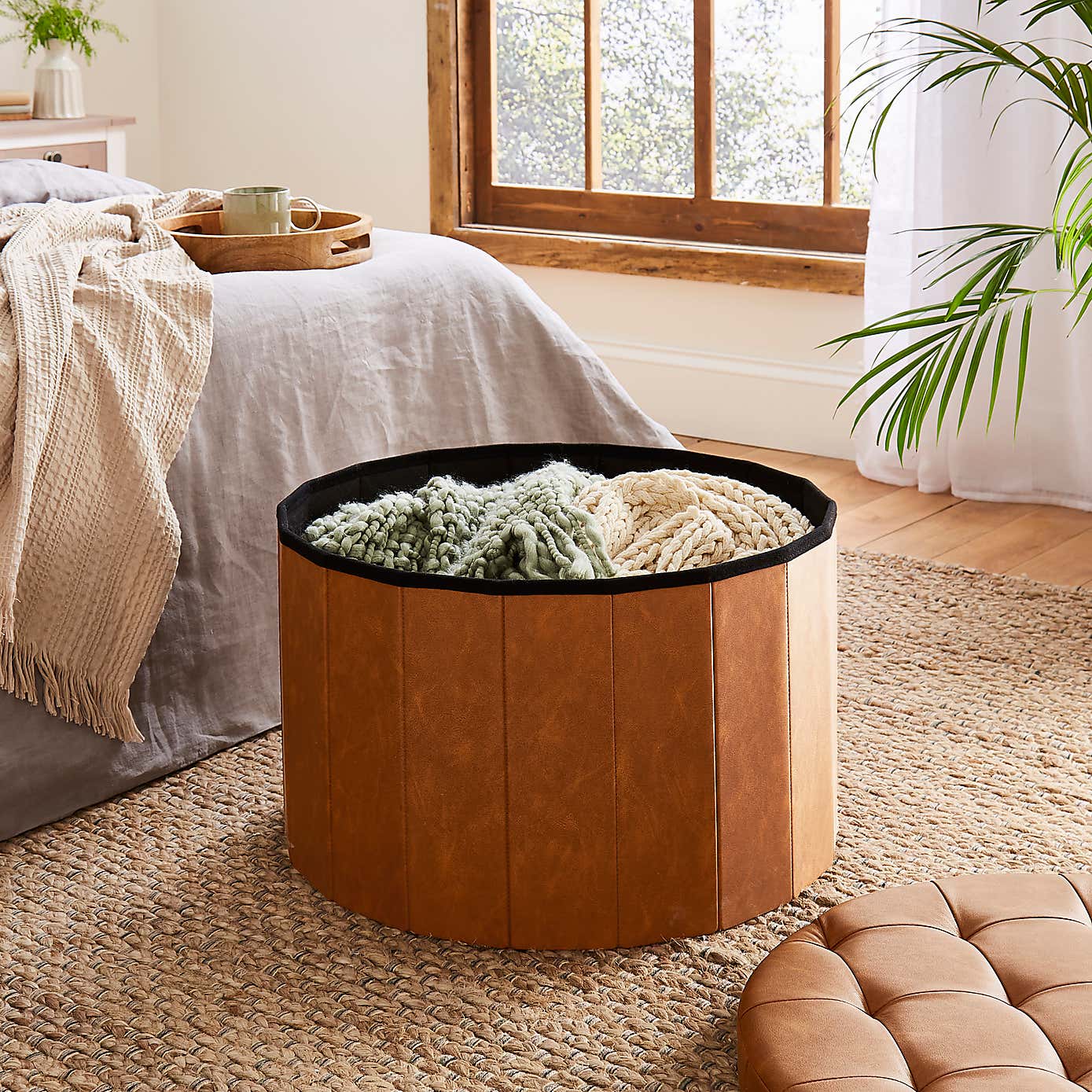 Large Faux Leather Round Ottoman