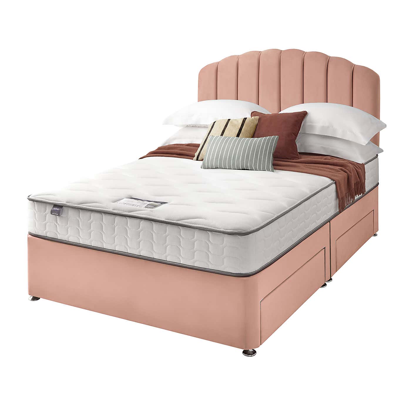 Silentnight 2 Drawer Divan Bed With Velvet Merlin Headboard