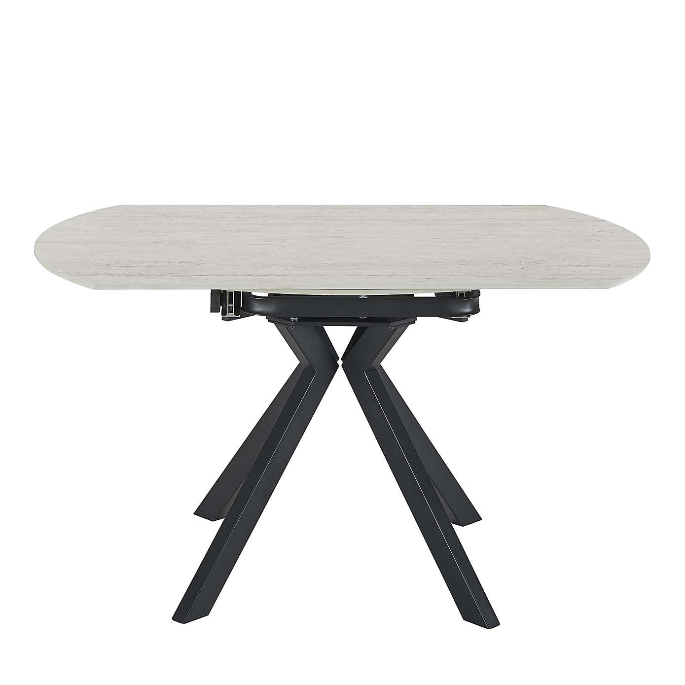 Indus Valley Camden 4-6 Seater Travertine Round Extendable Dining Table With 4 Aura Dining Chairs