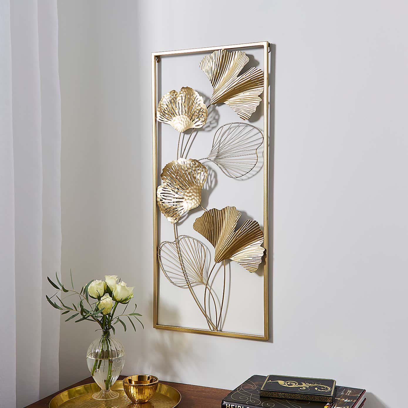 Indoor Outdoor Luxe Gold Ginkgo Panel Wall Art 80cm