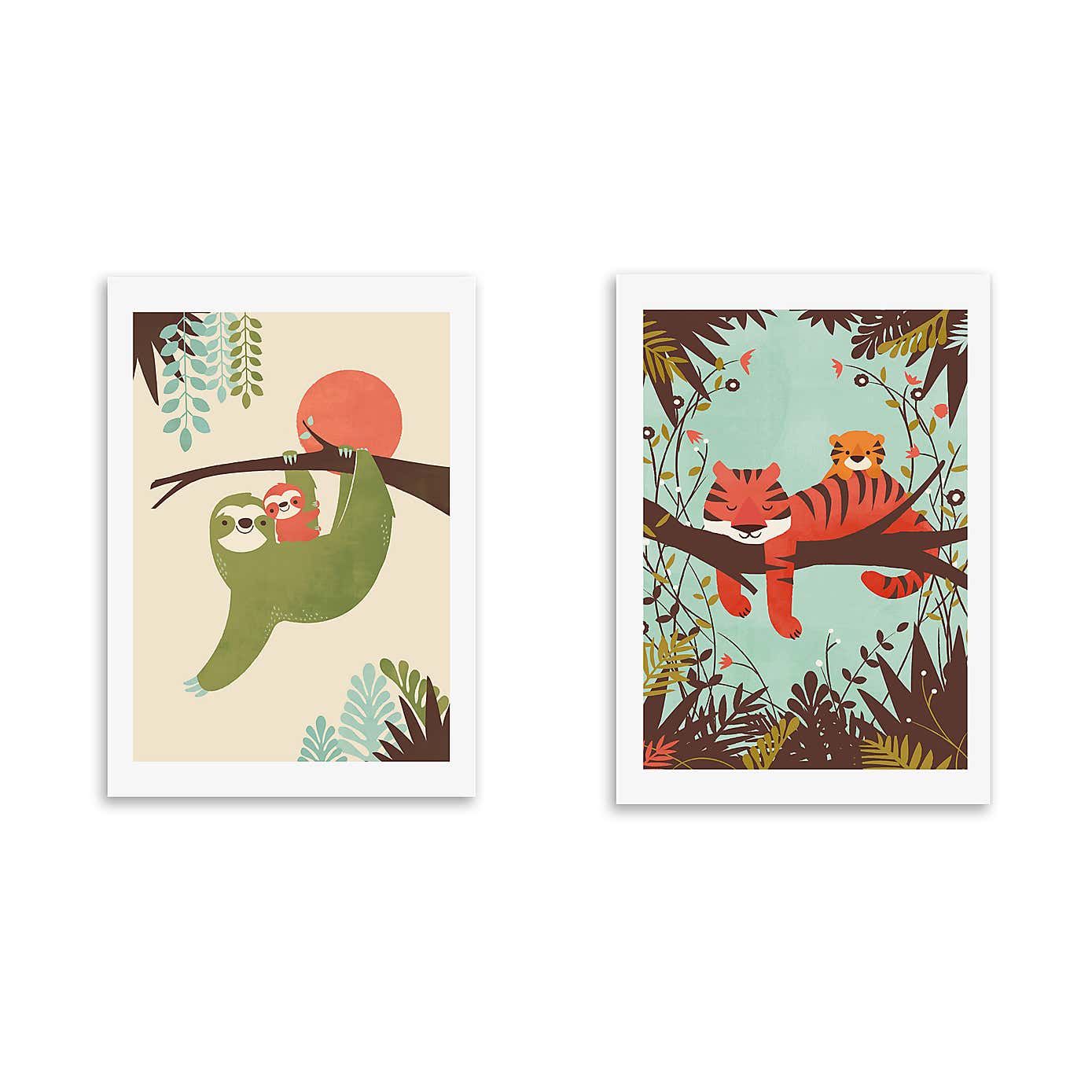Set of 2 East End Prints Sloth & Tiger Prints