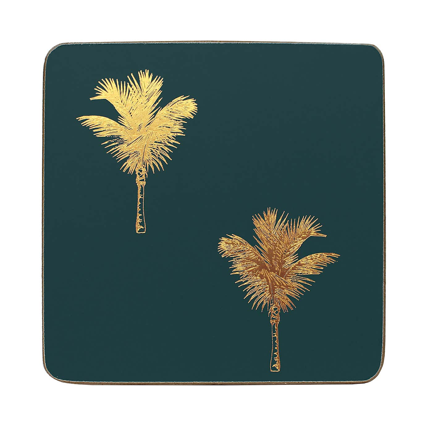Set of 4 Luxe Palm Metallic Cork Back Coasters