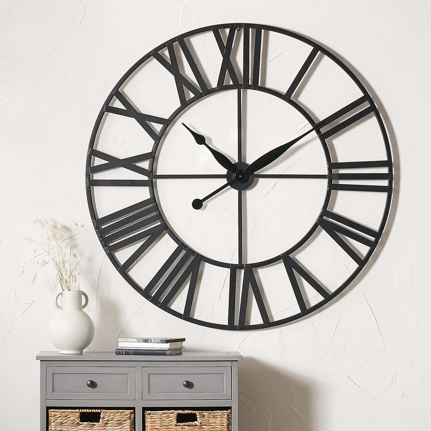 Large Industrial Black Skeleton Wall Clock