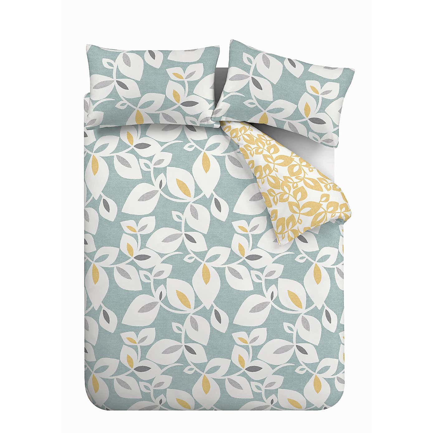 Catherine Lansfield Inga Leaf Teal Reversible Duvet Cover & Pillowcase Set