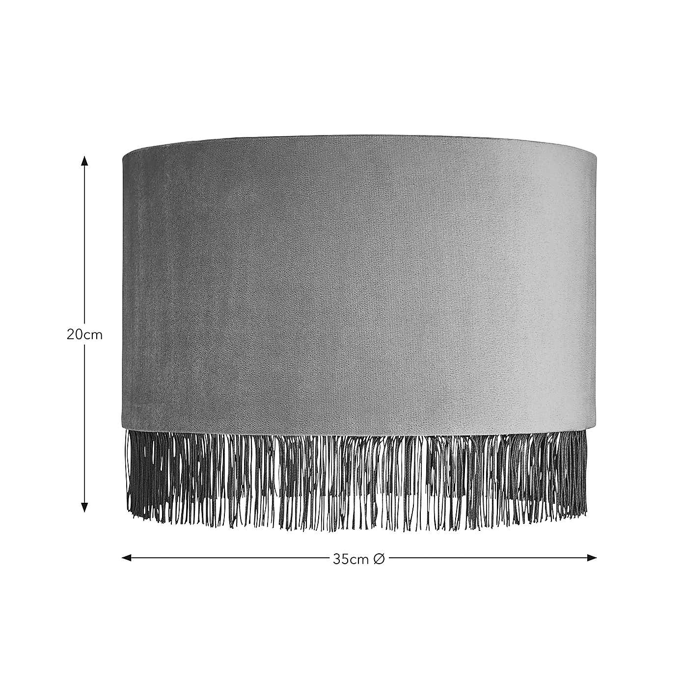Fringed Velvet Drum Lamp Shade
