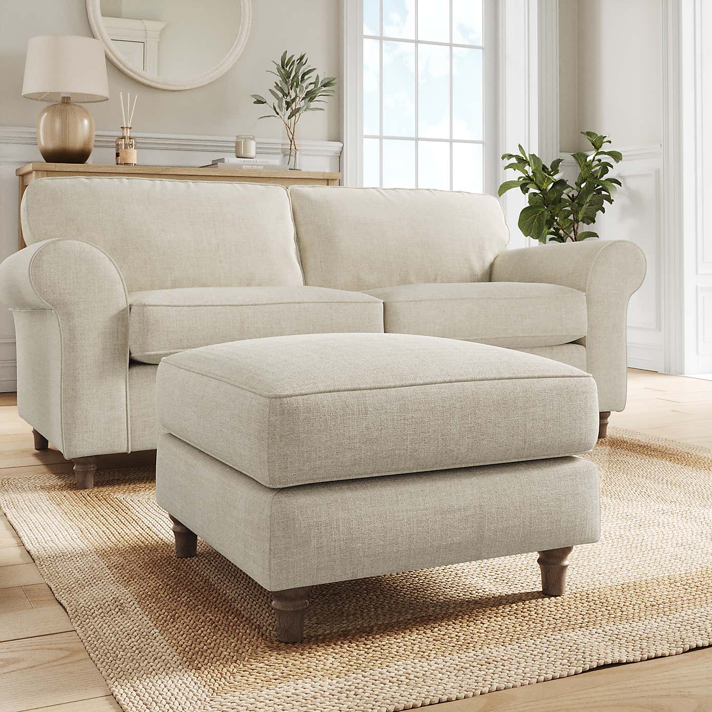 Flori Footstool, Tonal Plush Chenille