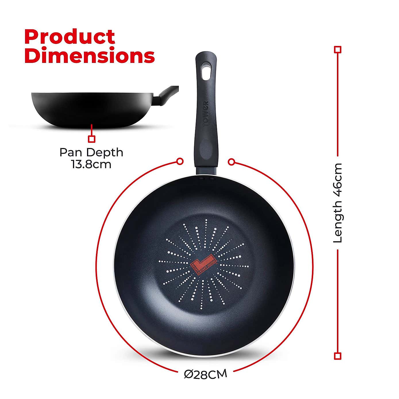 Tower Smart Start Classic Non-Stick Aluminium Wok, 28cm