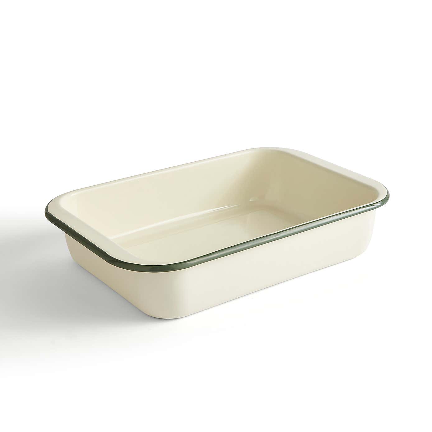 Cream and Sage Enamel Roaster 35cm x 24.7cm