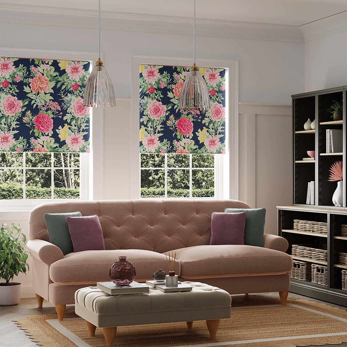 Peony Floral Blackout Roller Blind