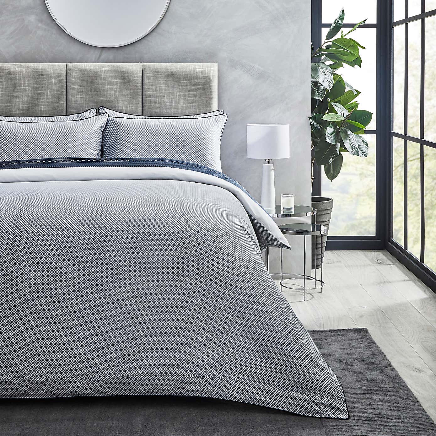 Dorma Abbotswood 100% Cotton Navy Duvet Cover and Pillowcase Set