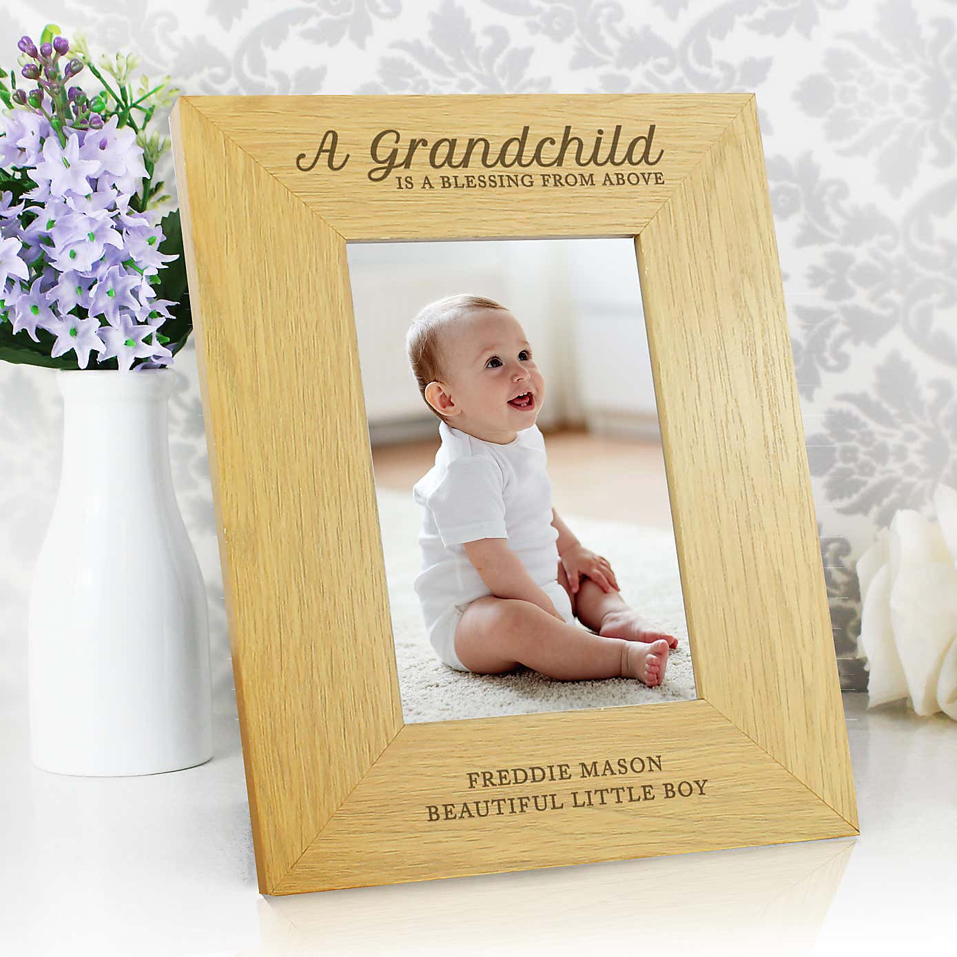 Personalised A Grandchild is a Blessing Light Wood Portrait Photo Frame
