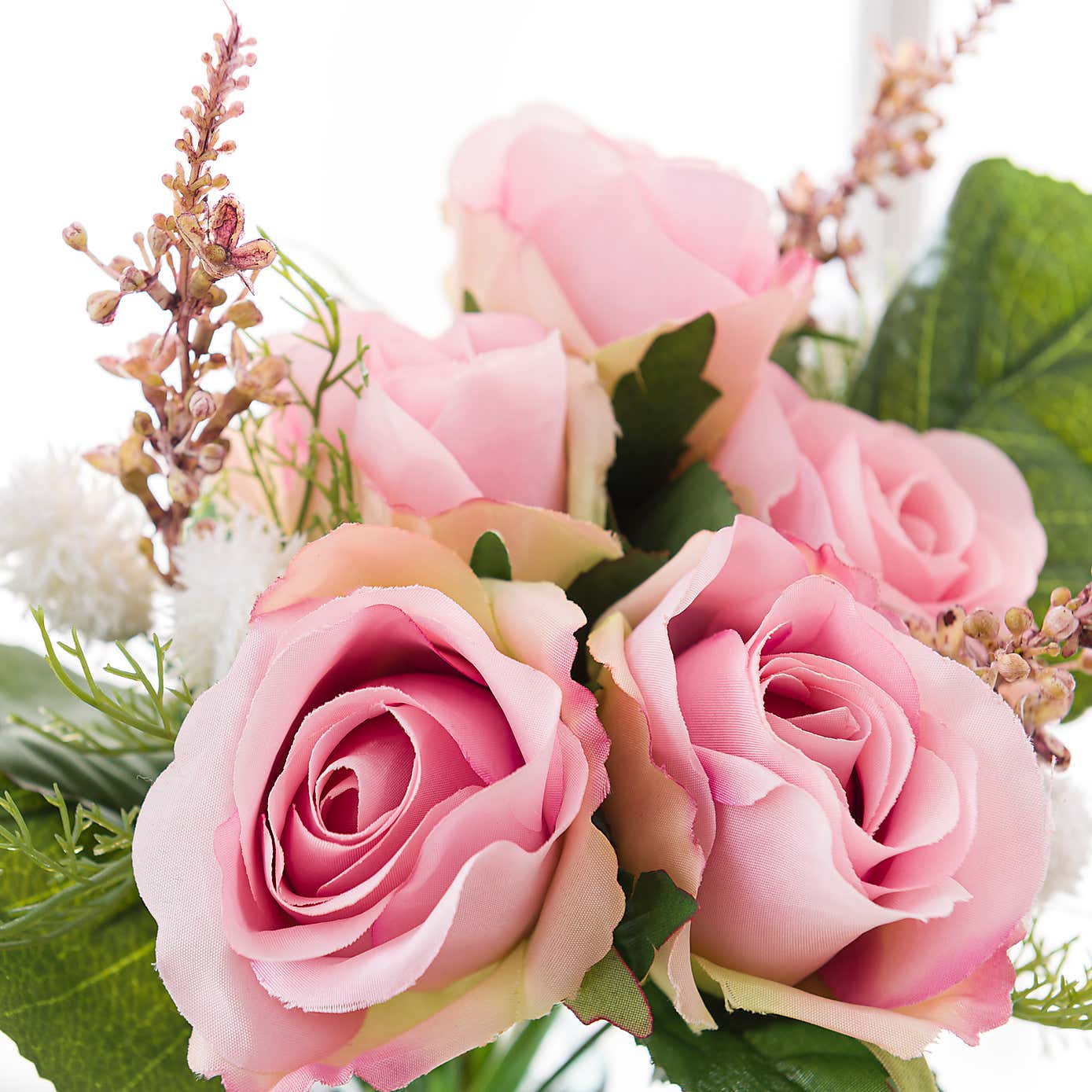 Artificial Pink Rose and Heather Bouquet