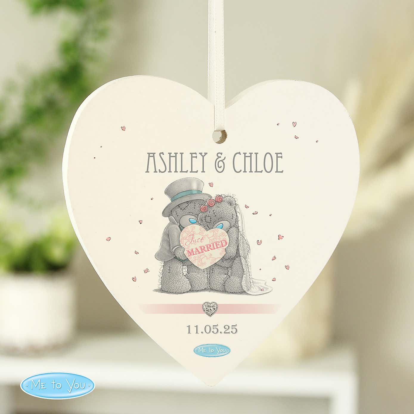 Personalised Me To You Wedding Couple Wooden Heart Decoration