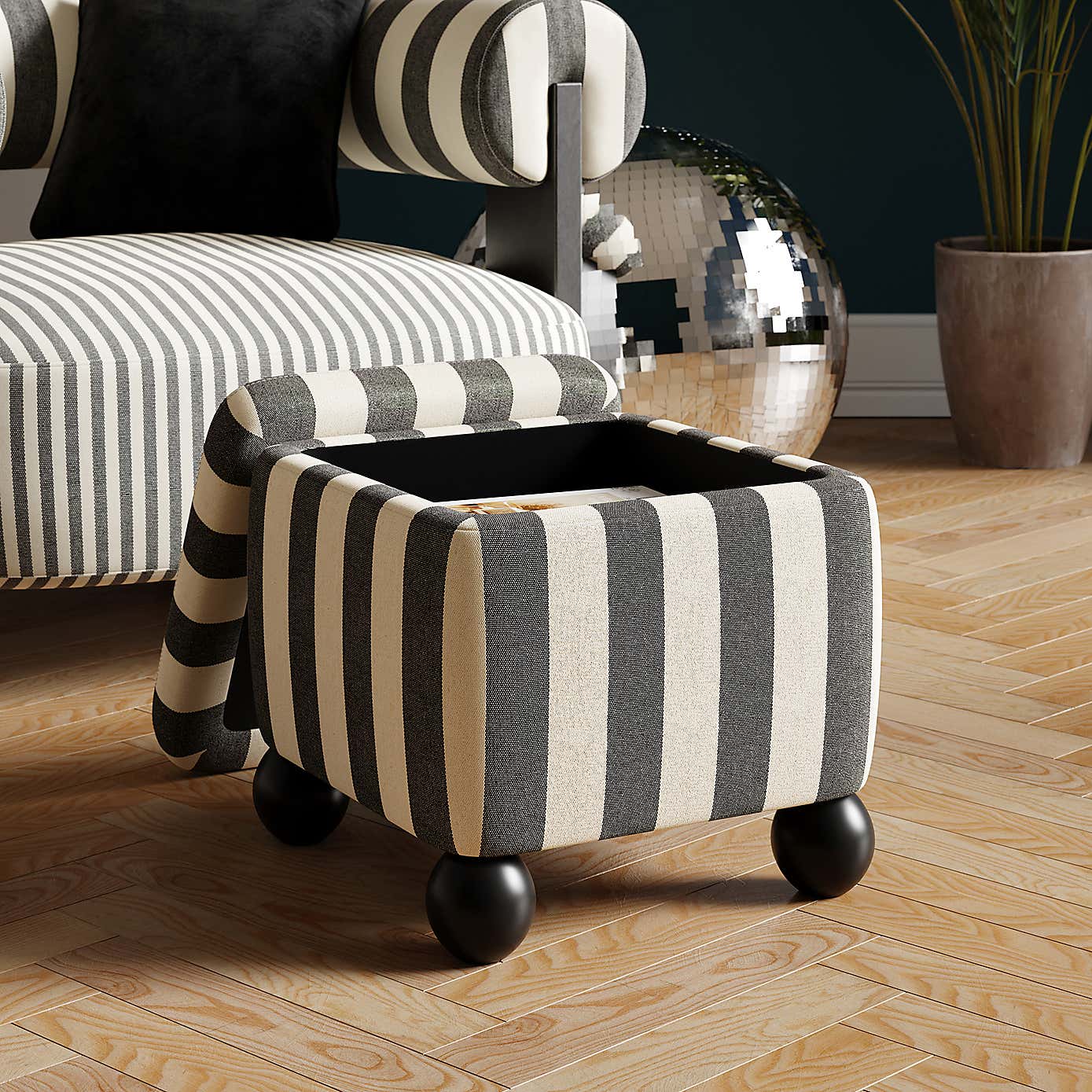 Nylah Linford Stripe Storage Footstool