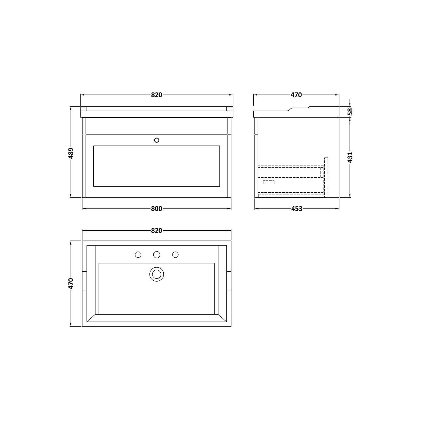 Classique Wall Mounted 1 Drawer Vanity Unit with Ceramic Basin