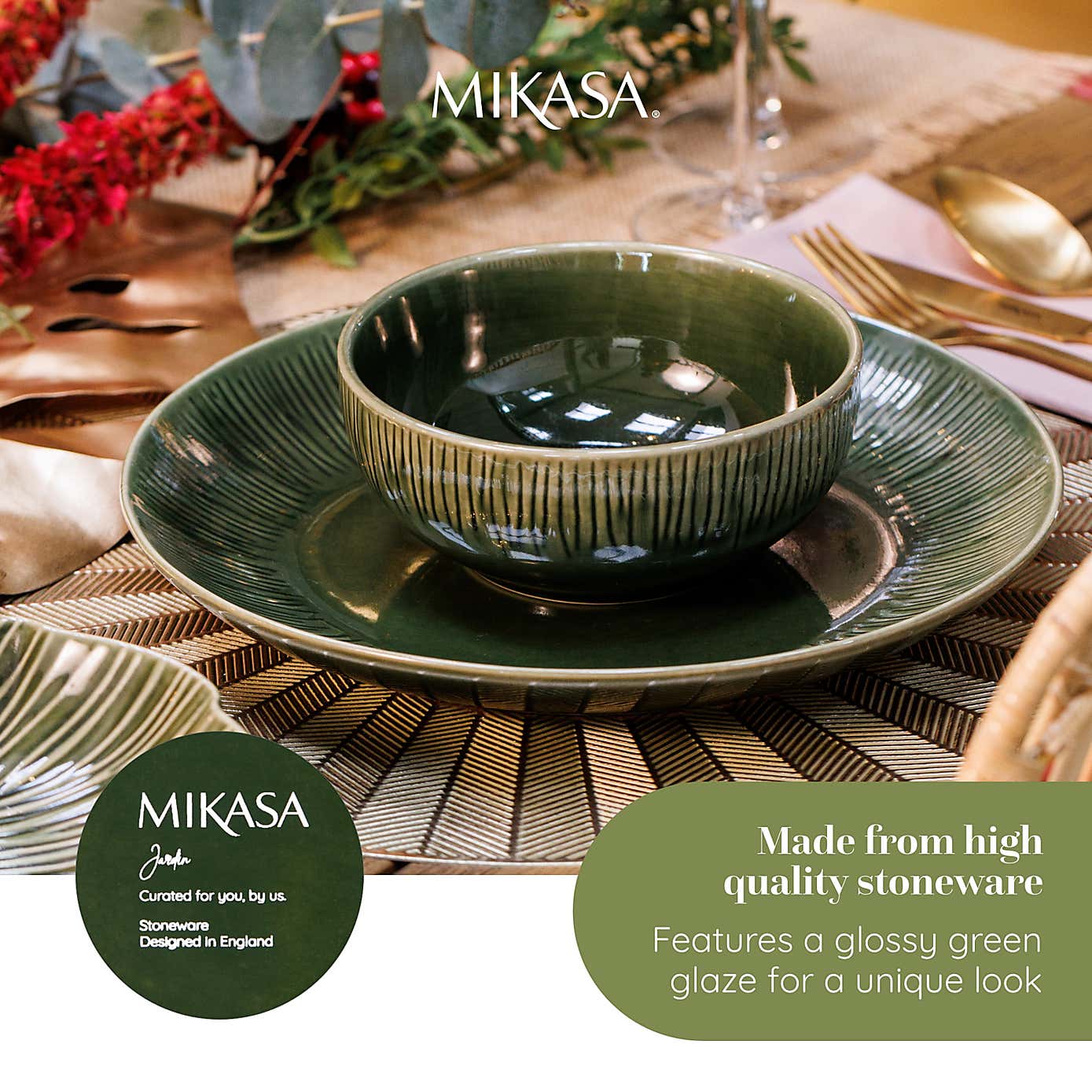 Mikasa Jardin Green Round Stoneware Serving Platter