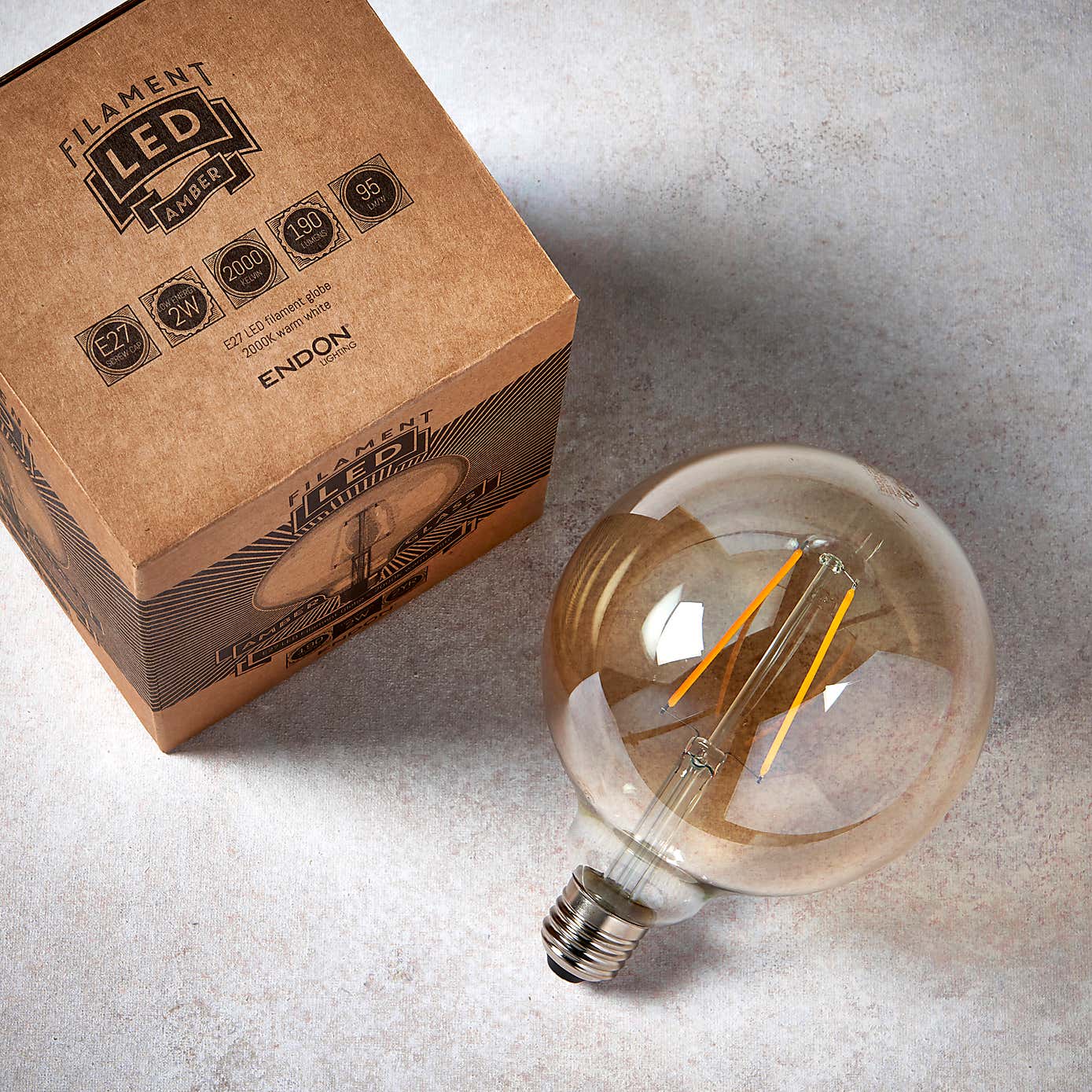 Endon 2 Watt ES LED Amber Filament XL Globe Bulb